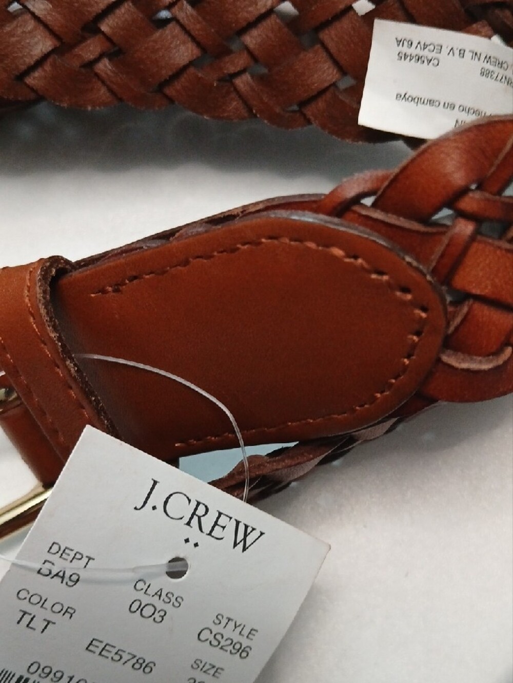 J. Crew Woven Leather Belt in Cognac Brown with Gold Buckle - Picture 2 of 4